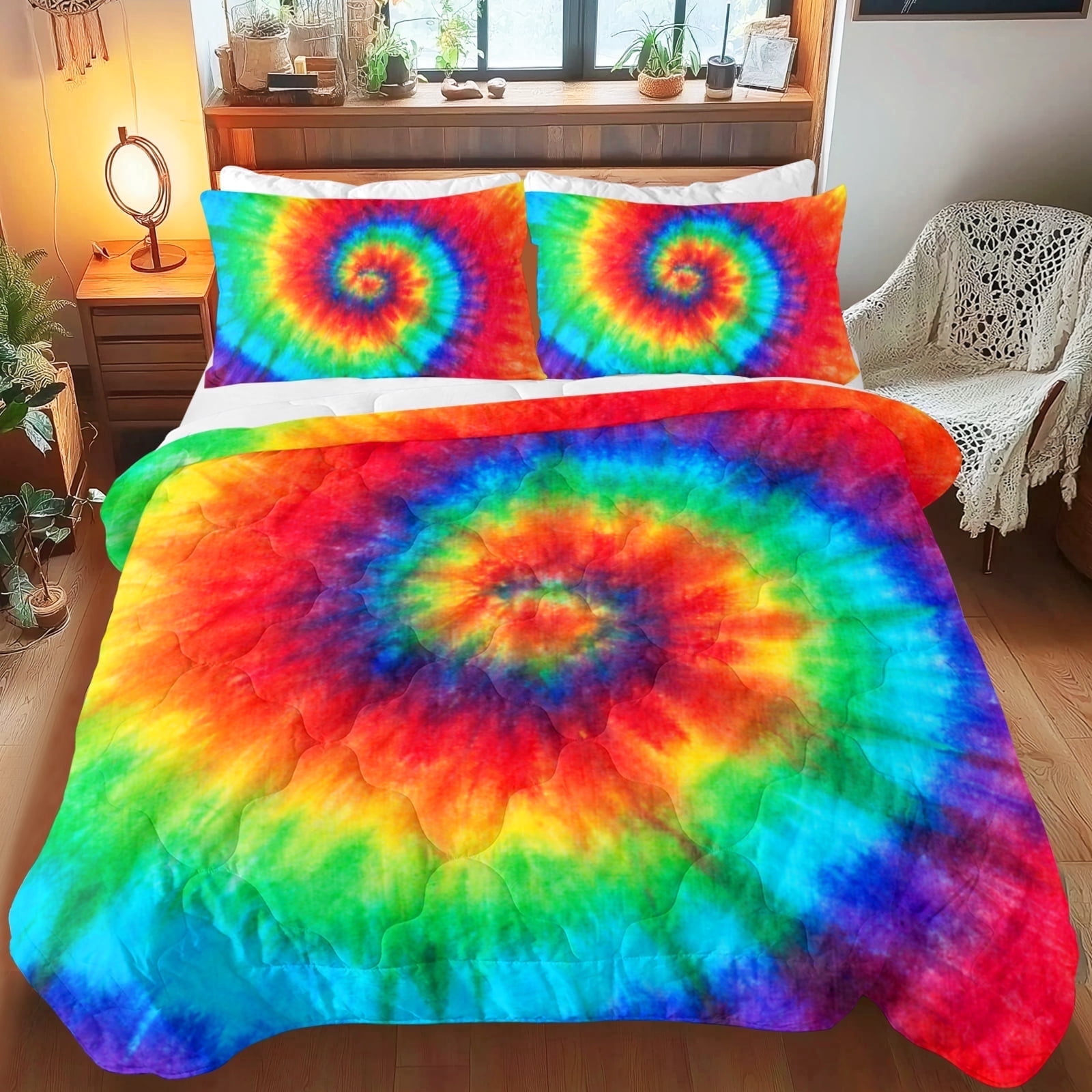 Sleepwish Kids Comforter Set, 3-Piece Red Blue Tie Dye Bedding Sets for Girls Twin