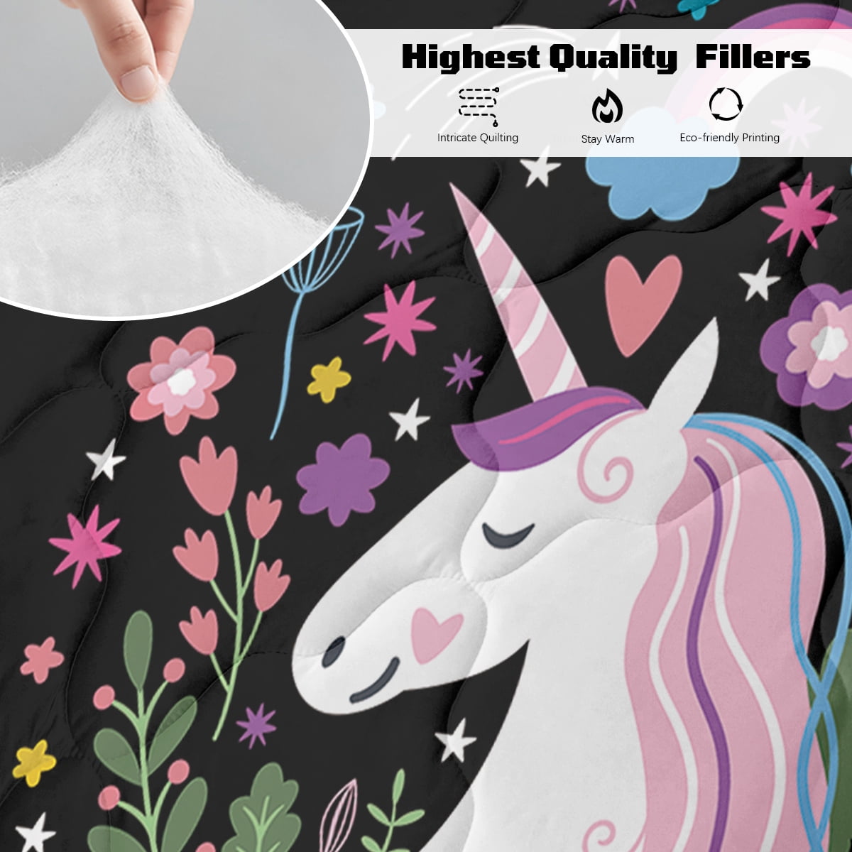 Sleepwish Kids Bedding Set 4 Pieces Super Soft Black Unicorn Twin Comforter Set for Girls - Image 6