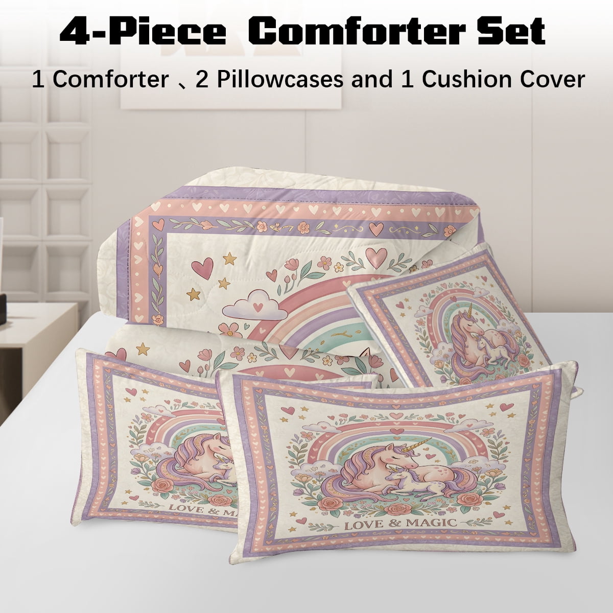 Sleepwish Kids Bedding Set 4 Pieces Super Soft Black Unicorn Twin Comforter Set for Girls - Image 14
