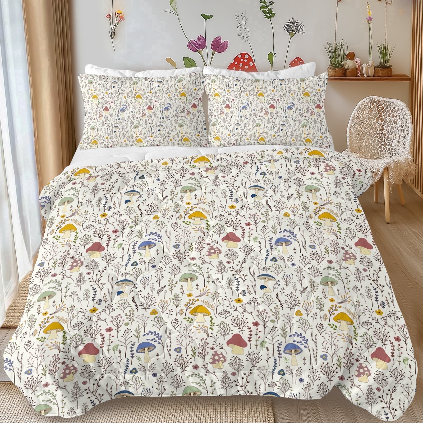 BlessLiving 3Pcs Duvet Cover Set for Adult Full Size Gray Bedding Set Little Flower Comforter Cover Set