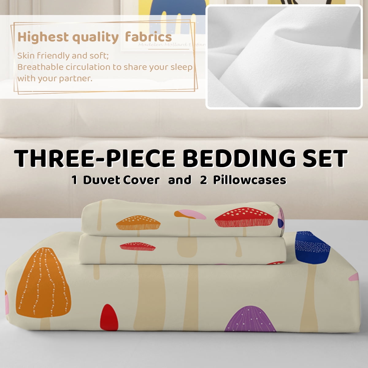 BlessLiving 3Pcs Duvet Cover Set for Adult Full Size Gray Bedding Set Little Flower Comforter Cover Set - Image 27