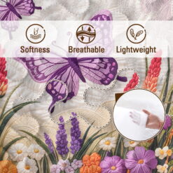 Alternative view of BlessLiving Floral Quilt Set King Size, Butterfly Bedspread Coverlet for Kids Women 2-Piece Soft Lightweight Bedding Set for Bedroom Guest Room Romantic Gift