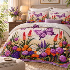 BlessLiving Floral Quilt Set King Size, Butterfly Bedspread Coverlet for Kids Women 2-Piece Soft Lightweight Bedding Set for Bedroom Guest Room Romantic Gift